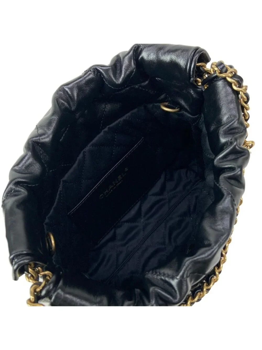 Chanel Handbag 22 Mini Black Chain Handle Vintage Gold Metal